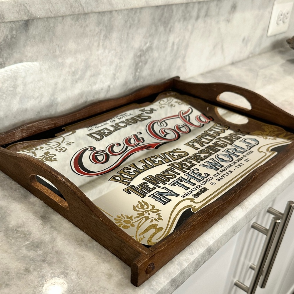 Vintage Coca-Cola “Delicious” Drink Tray with Wooden Frame / Handles - Picture 3 of 7